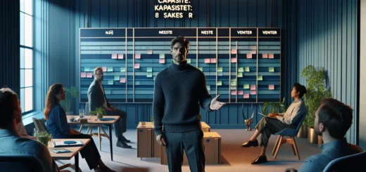 Norwegian team reviews a kanban board to prevent workplace burnout together