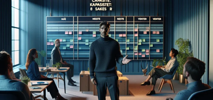 Norwegian team reviews a kanban board to prevent workplace burnout together